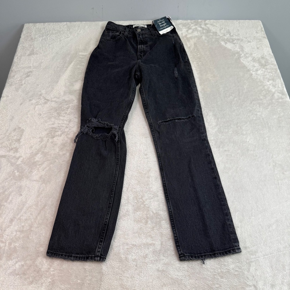 NWT Abercrombie & Fitch The 90s Straight Ultra High Rise Jeans Black 24 00s